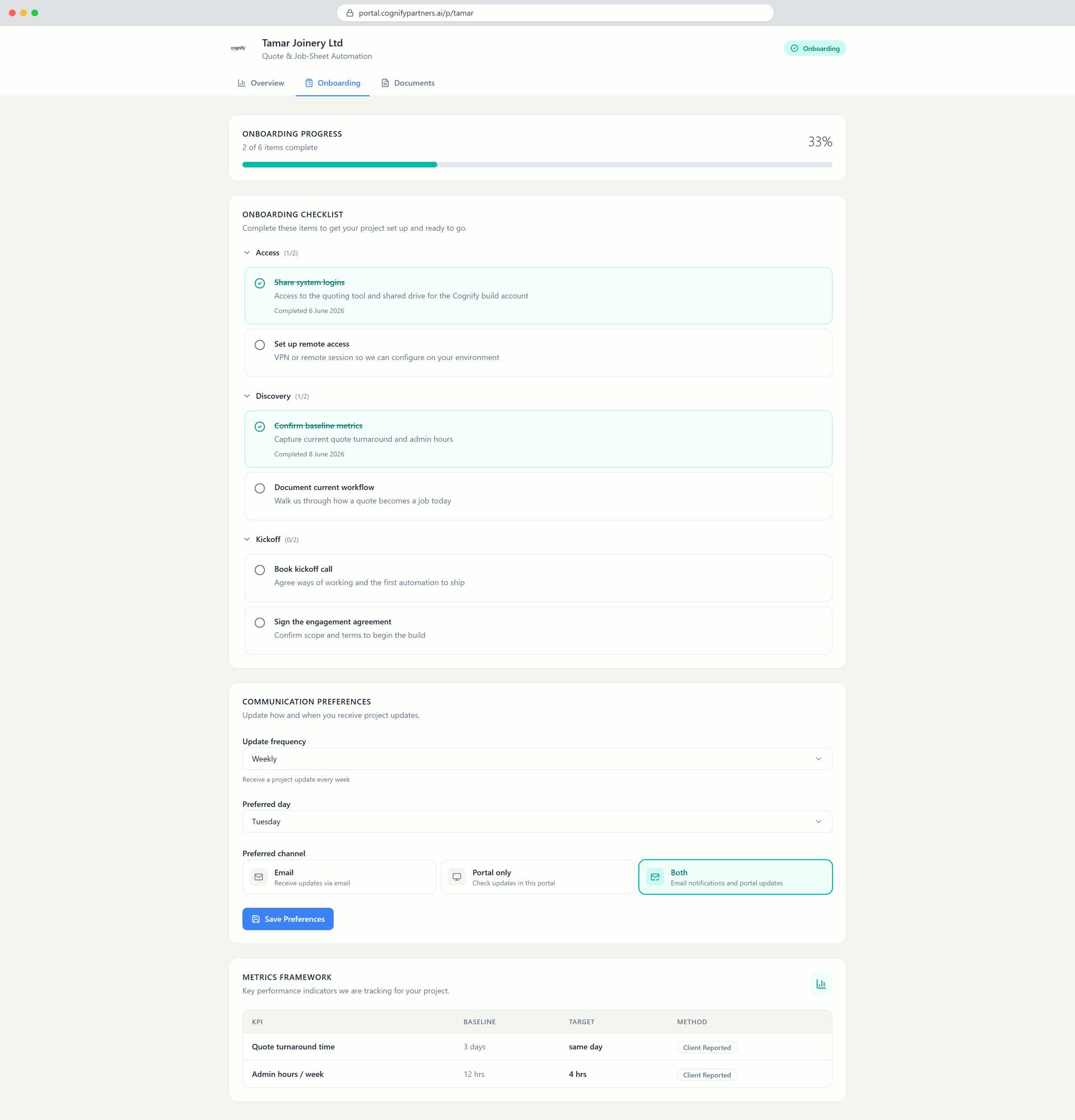 Guided onboarding the client completes themselves