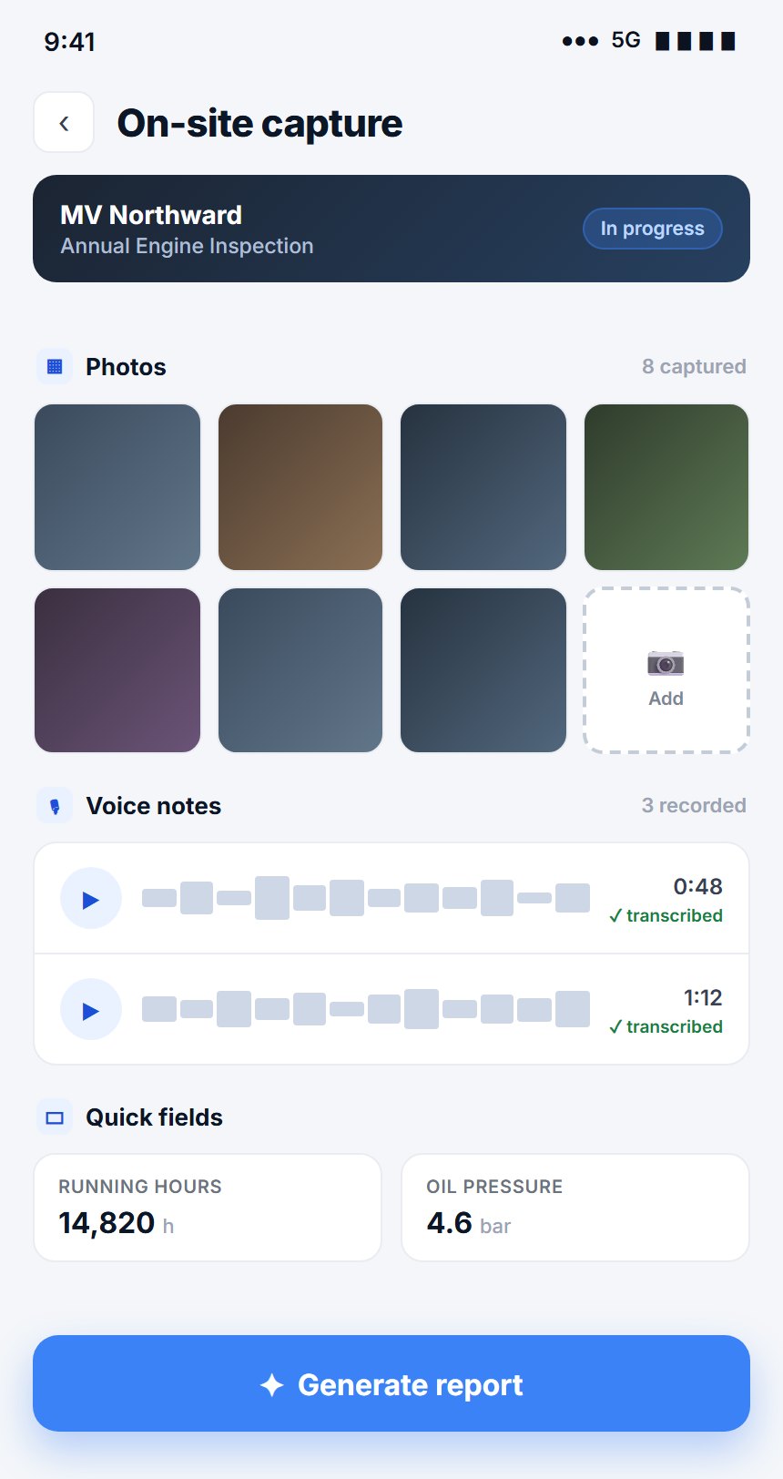 Capture photos, voice notes and readings on your phone, on site