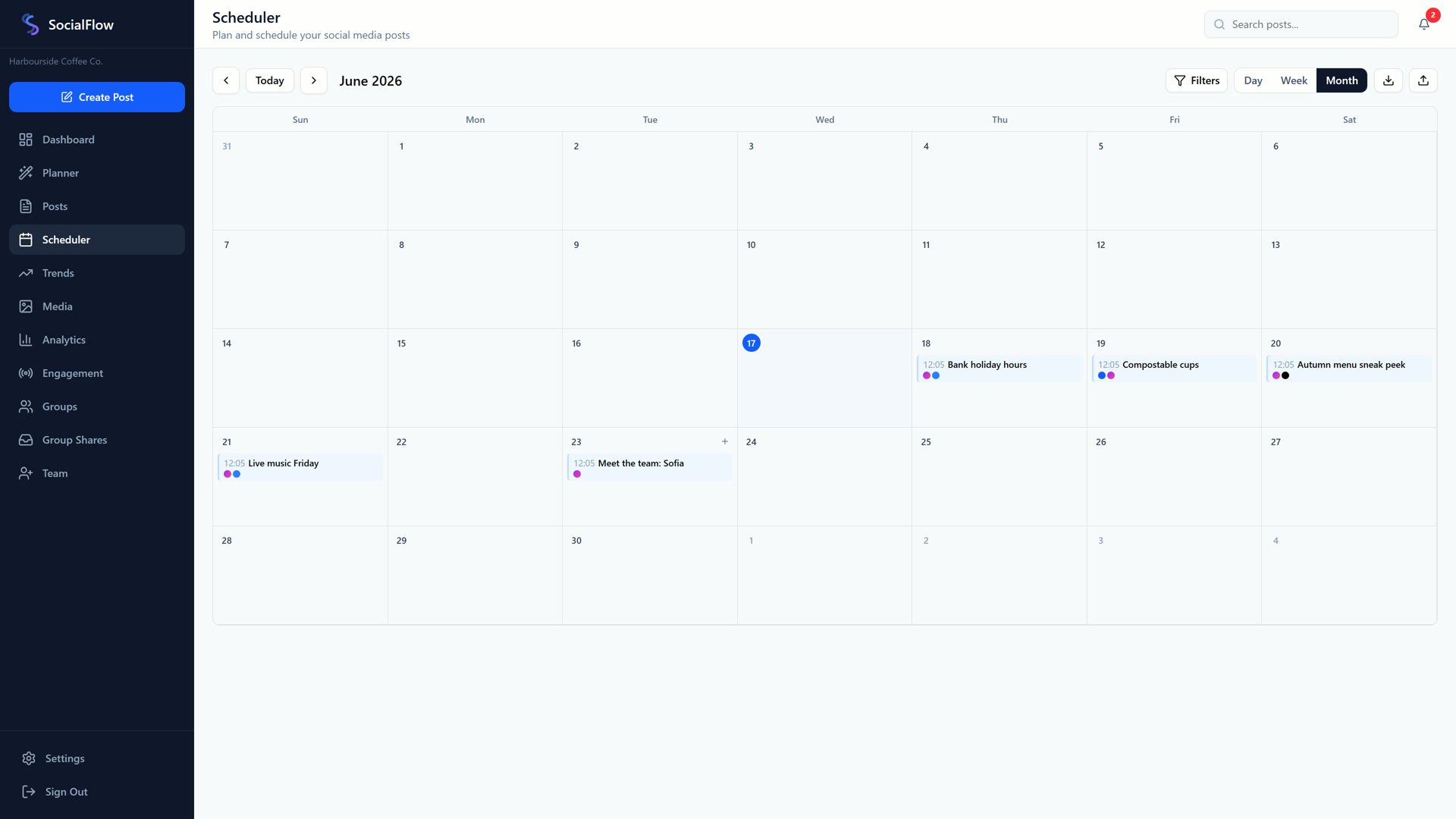 Plan and schedule a month of content in one view