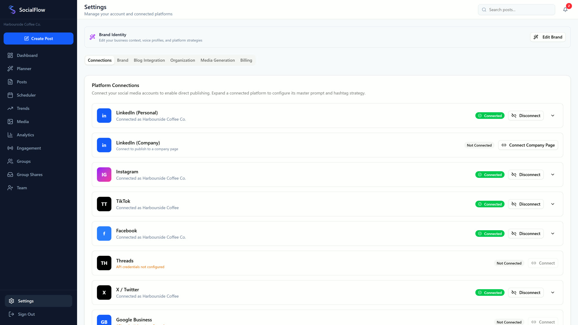 Connect every channel and post to each